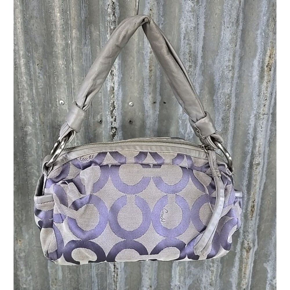 Coach Authentic Vintage Shoulder Bag Purse Lavender Silver Large Logo Print